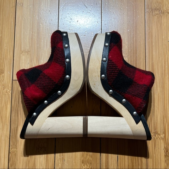 WOOLRICH Red & Black Wool Plaid Platform Clogs Size 7 - Picture 9 of 13